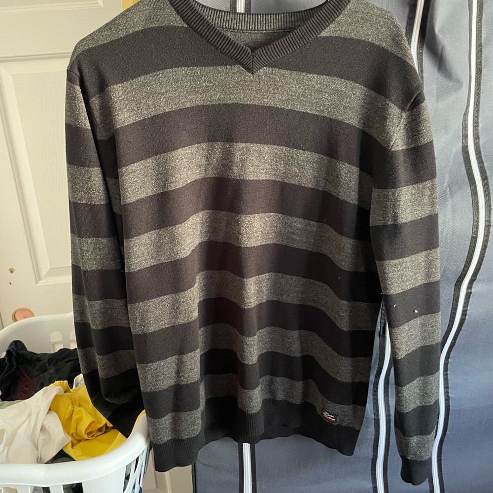 Men's Black and Gray Striped Sweater